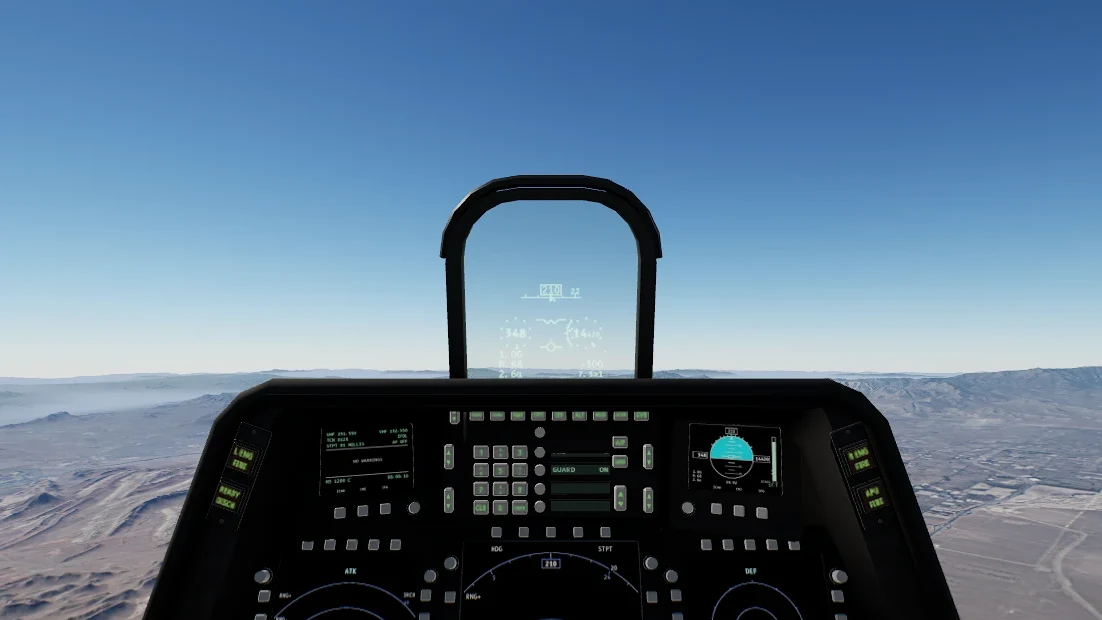 F-22A cockpit with radar and navigation displays over Nevada
